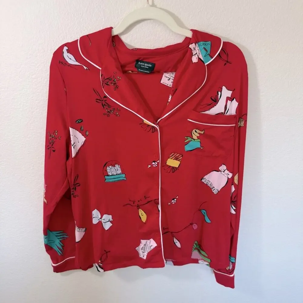 KATE SPADE Red Patterned Pajama Set